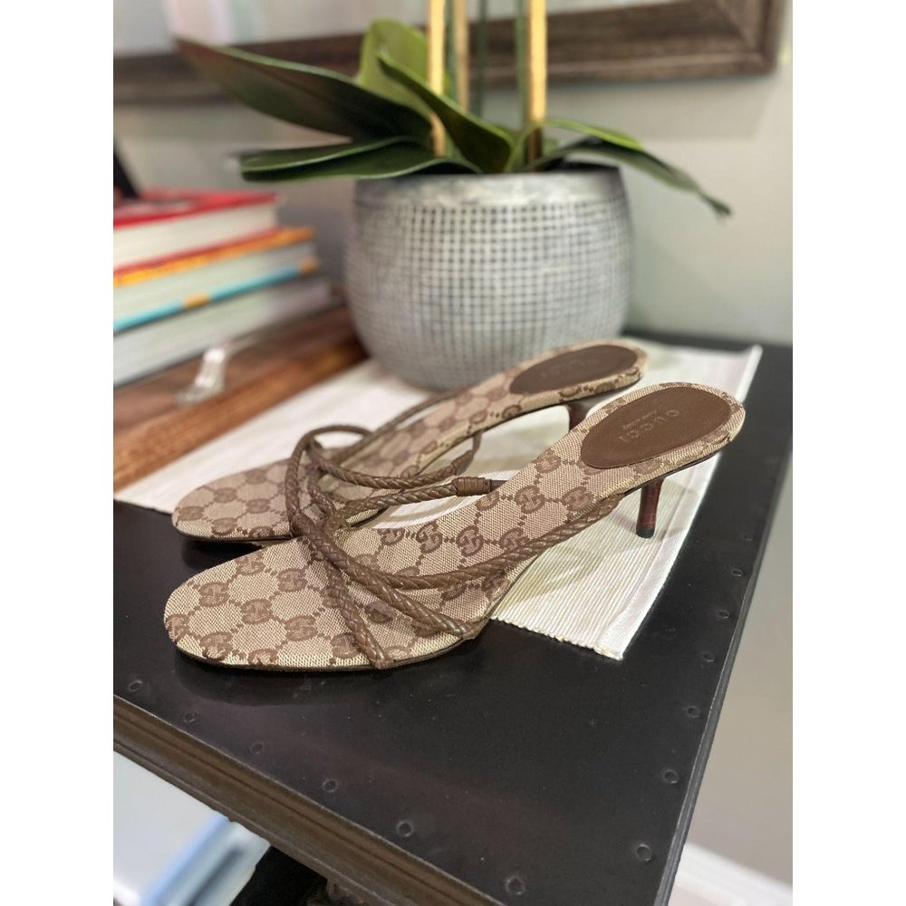 NEW Gucci Kitten Heel Braided Leather Sandals 39.5 - Picture 1 of 9